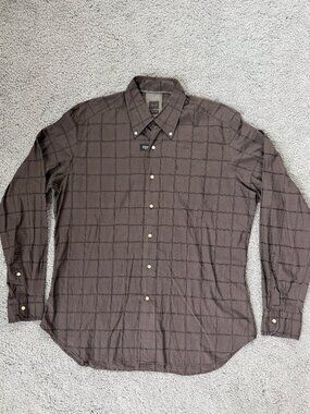 Mastai Ferretti Italian Luxury Shirt - Men's Size 17 1/2/44 - Brown Plaid - VGUC